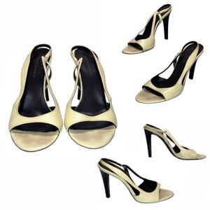 Balenciaga, Women Heel Sandals Patent Leather Slingback, Cream, 7.5 US, 37.5 EUR